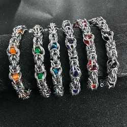 316L Stainless Steel Keel Chain With Blue Beads Bracelet for Men Women Kpop Charms Gift Width 10mm