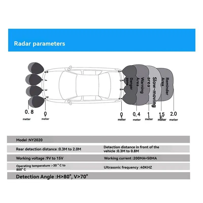 AC57-Car Parking Radar System With 8 Reverse Sensors Buzzer Warning Distance Detection For Auto Vehicle Garage Safety
