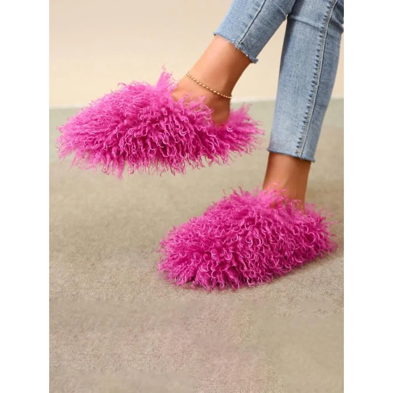 Women's comfortable and simple plain fluffy home slippers, women's plush slippers home shoes,