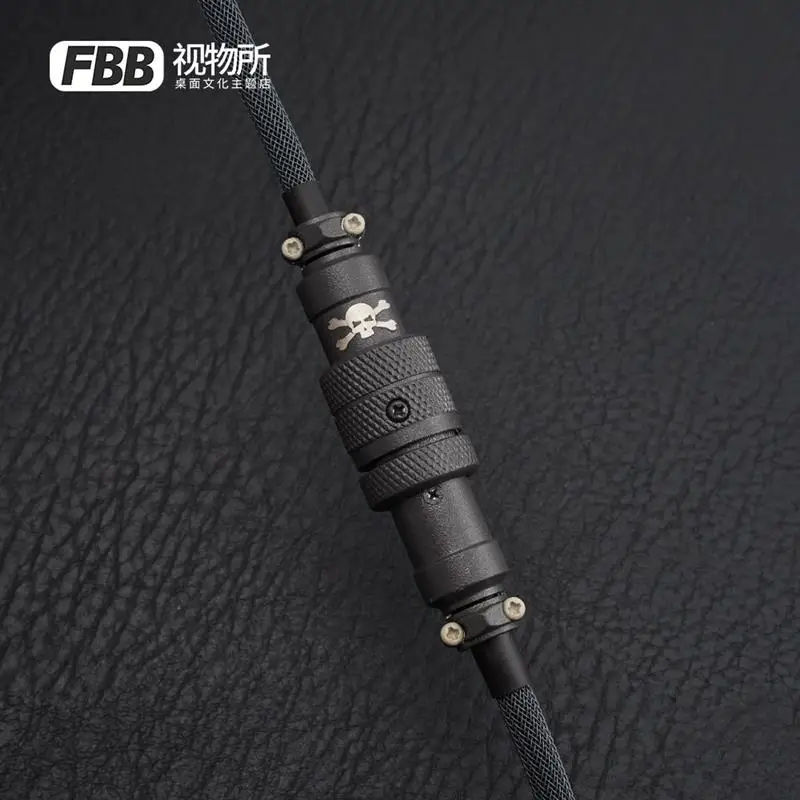 FBB GMK Boneyard Custom coiled Aviator usb cable for Mechanical Keyboard With GX16 USB to Type C Paracord and PET Double Sleeved