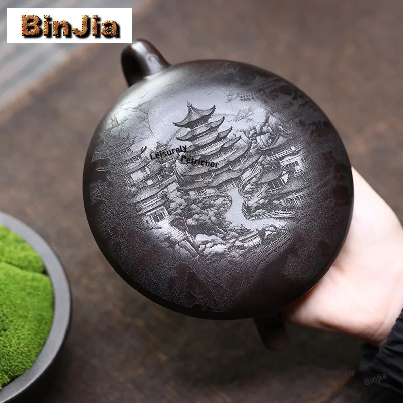 250 مللي ييشينغ القديمة الأرجواني الطين أباريق الشاي اليدوية الشعرية النثر سحابة موقد وعاء الخام الخام الخام البرونزية الطين غلاية Zisha طقم شاي الحلي #5