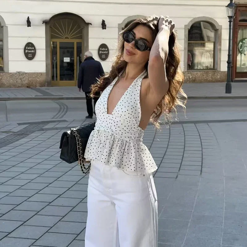 Summer Women's Tops New Chic Slim Neck V-neck Elegant Backless Sexy Travel Tops Women's Street Fashion Holiday Youth Tops