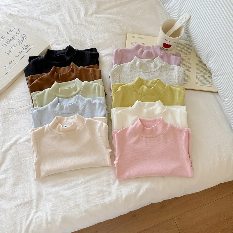 2-10T Toddler Autumn Winter Cotton Tshirt Kid Baby Boy Girl Clothes Long Sleeve Turtleneck T Shirt Thick Basic Tee Top Outfit
