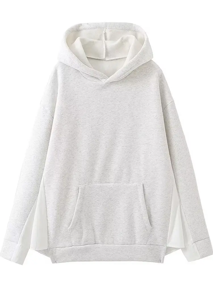 Frühling 2026 Casual Loose Lazy Sle Hoodie Long Sve Damen Top Splicing Sweatirt Bequem Atmungsaktiv Faionable
