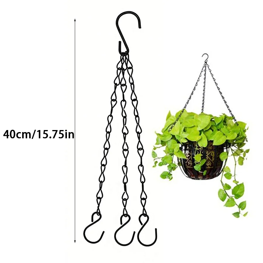 3Pcs Black Metal Hanging Chains with Hooks, Plant Pot Suspension Straps for Indoor Outdoor Garden Flower Baskets XJM