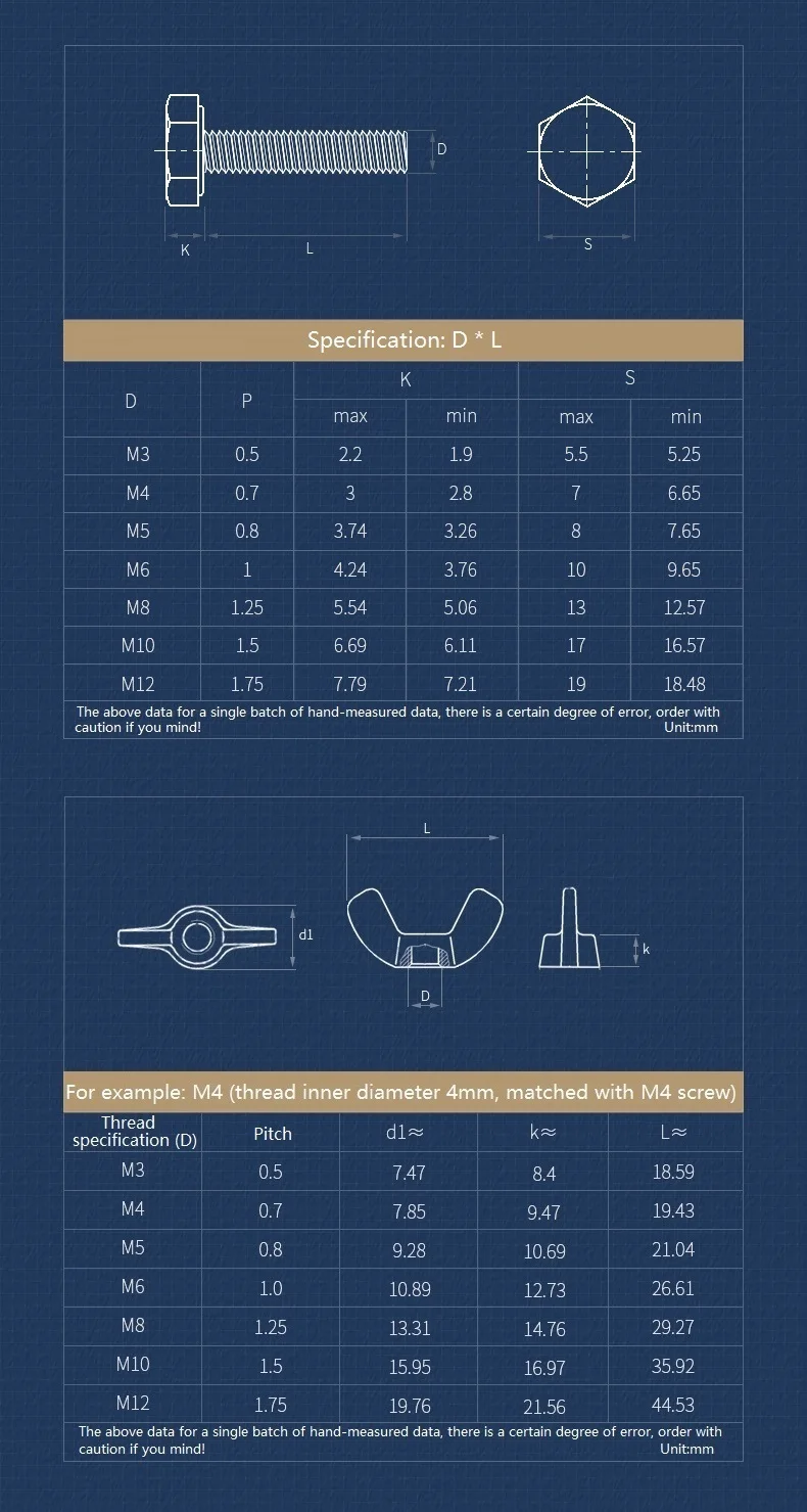 M3 M4 M5 M6 M8 M10 M12 304 Stainless Steel External Hex Screw Outer Hexagon Head Bolt And Butterfly Wing Nuts Combination
