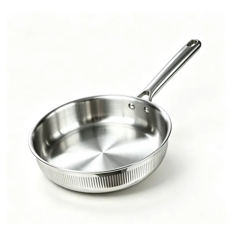 for Stainless Steel Vertical Striped Frying Pan Long Handle Magnetic Induction Compatible 1-2L Capacity Durable Easy to Clean