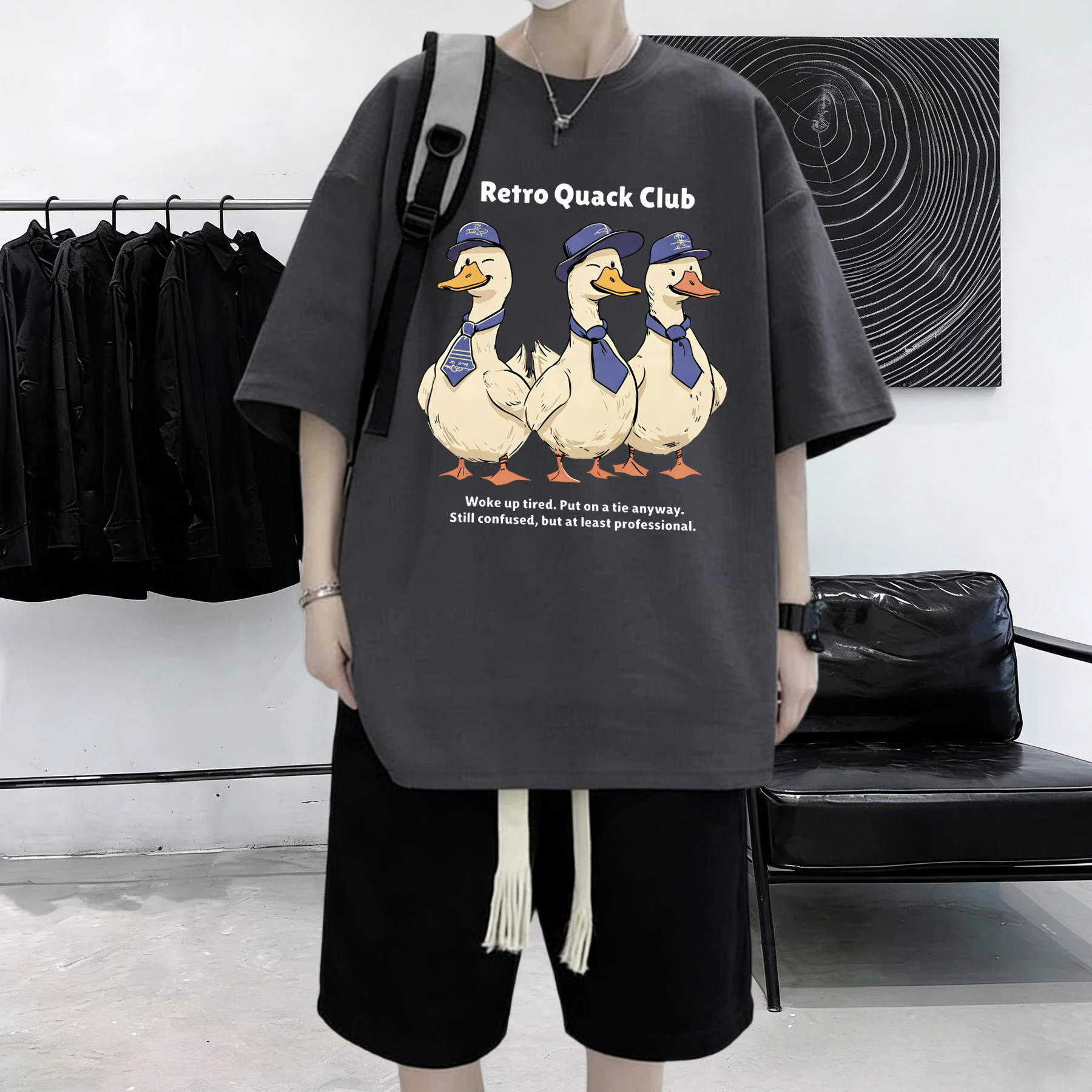 Three Lively Ducklings Print Men Sport T Shirts All-Match Cotton T-Shirt Casual Crewneck Loose Streetwear Man Summer Basics Top