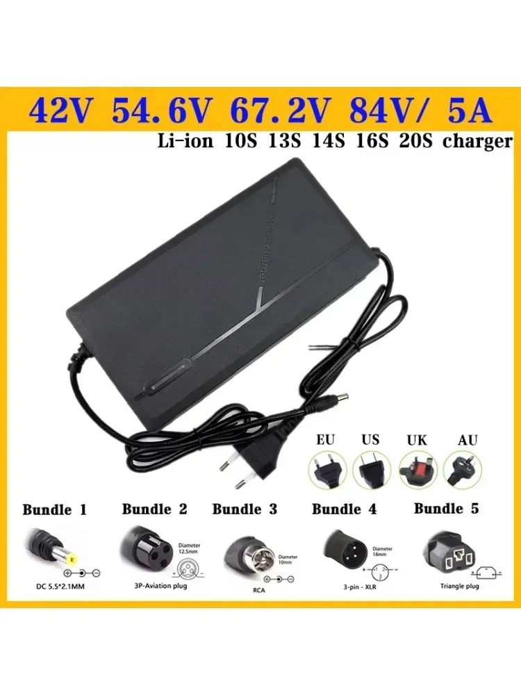 Chargeur de batterie Li-ion 36V 48V 52V 60V 72V 2A 3A 5A 10S 13S 16S 20S, 42V 54.6V 58.8V 67.2V 84V 2A 3A 5A, chargeur rapide Intelligent