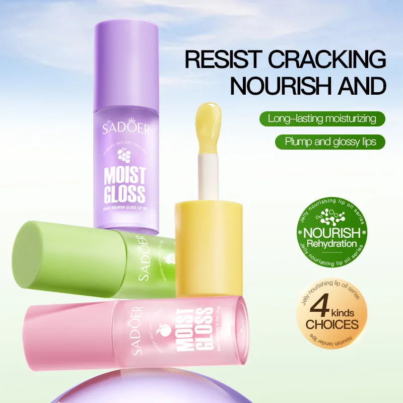 SADOER Fruit Crystal Jelly Lippenöl, feuchtigkeitsspendend, prallert die Lippen, feuchtes Glanz, Make-up, Lippenstifte, Lippenserum, Lippenpflege