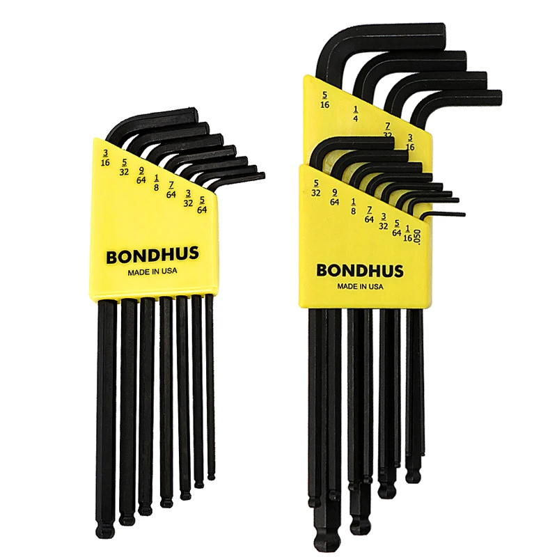 BONDHUS Inch Ball Head Hex Wrench Set L-Type Wrench Extended Hex Key Set Repair Hand Tools 10932/10936/10937/10938/10945