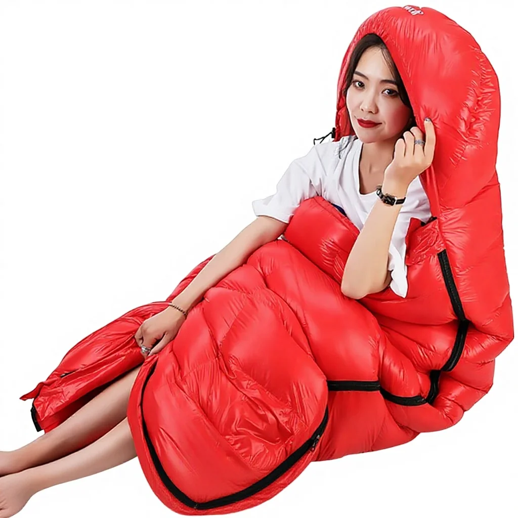 

Outdoor Camping Envelope-Style White Duck Filling Four Seasons Universal Warm Nylon Fabric Adult Sleeping Bag Wholesale