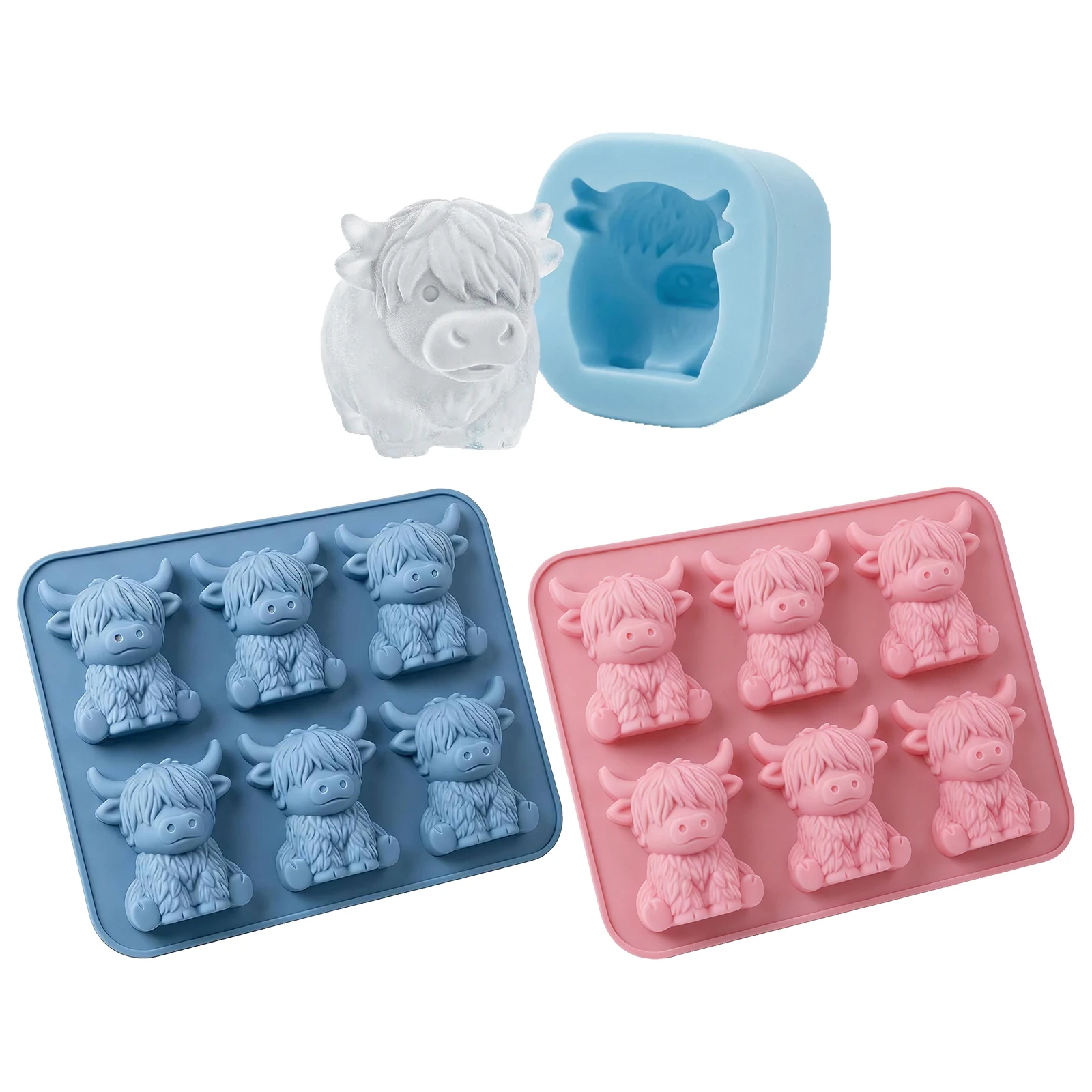 Silicone Mini Highland Cow Ice Cube Mould Soft Elasticity Highland Cattle Casting Moulds for Handmade Wax Soap Craft Home Decor