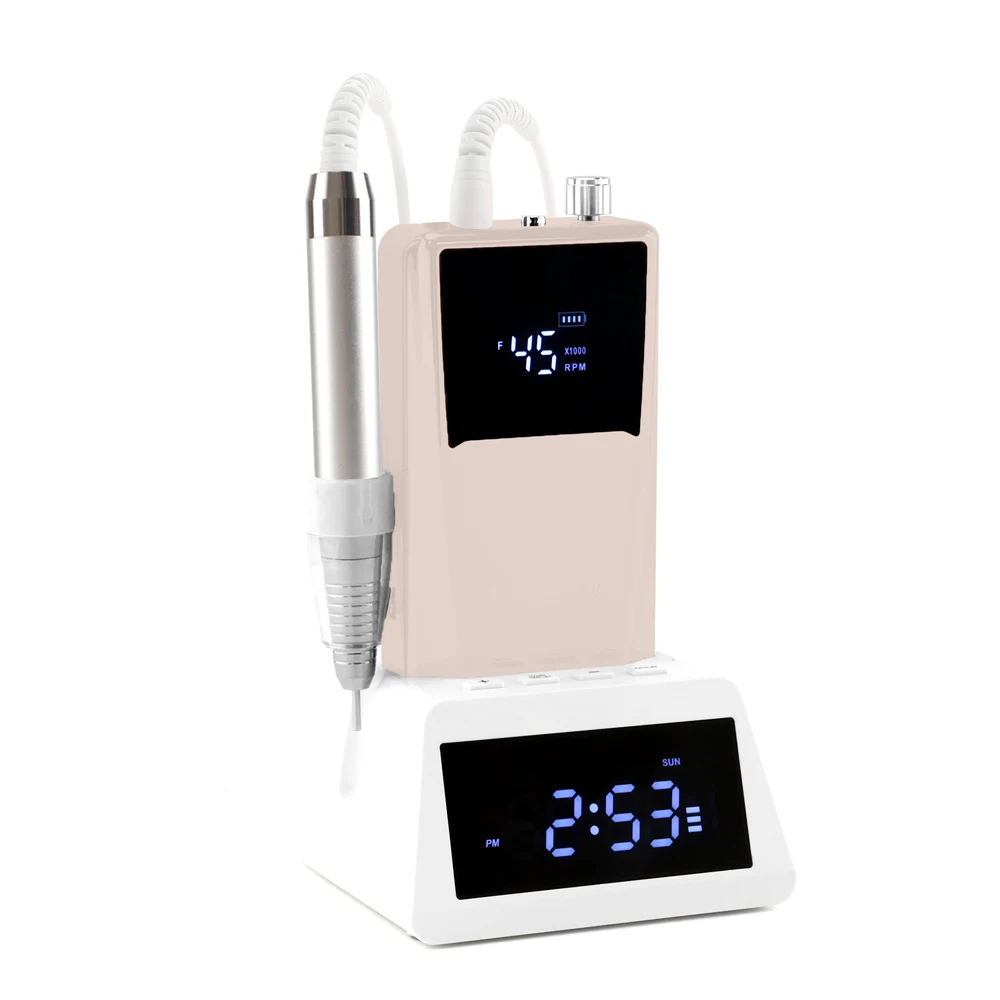 45000RPM Strong Nail Drill Gradient Color Portable Cordless Rechargeable Electric Nail Drill Machine 85w with Desktop Clock