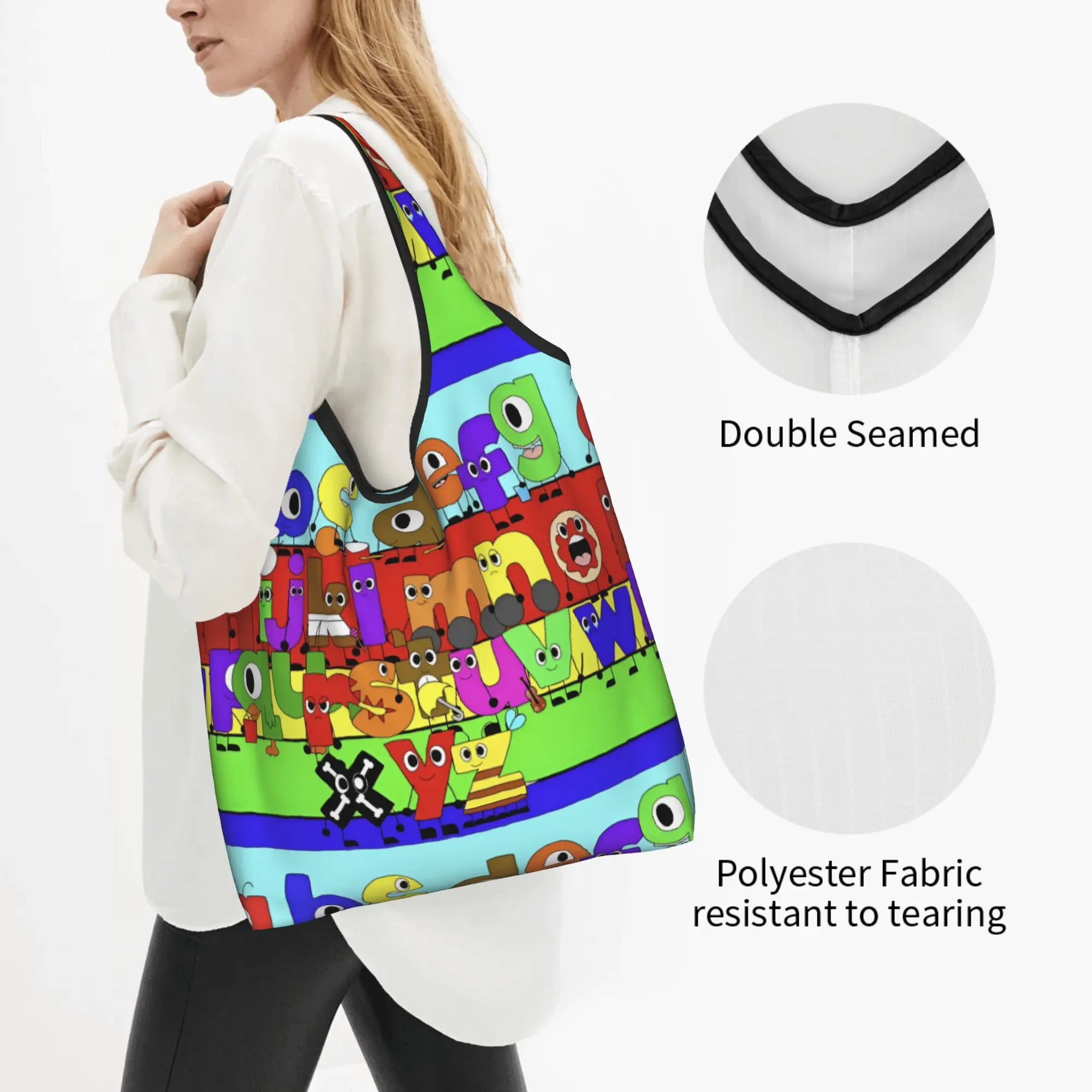 Recycling A-Alphabetes Hot Cartoon Shopping Bag Women Tote Bag Portable Japan Anime Grocery Shopper Bags