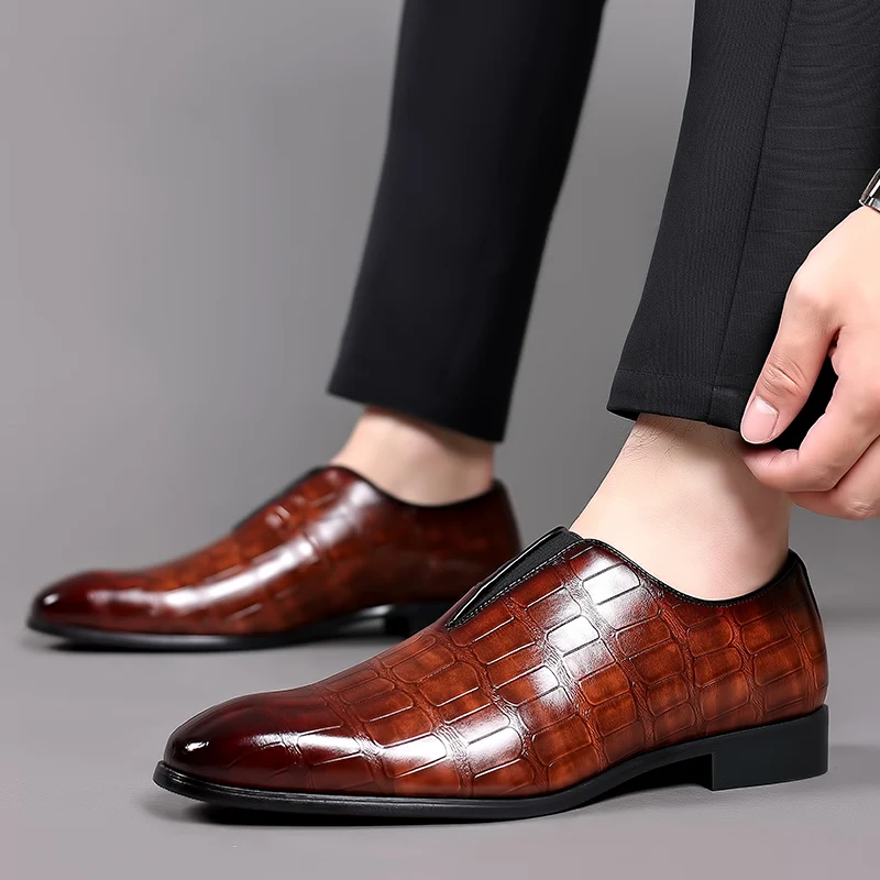 

Men Dress Shoes Casual Mens Leather Shoes slip on fashion Loafers Square Heeled Social Shoes Male zapatos de vestir big size 48