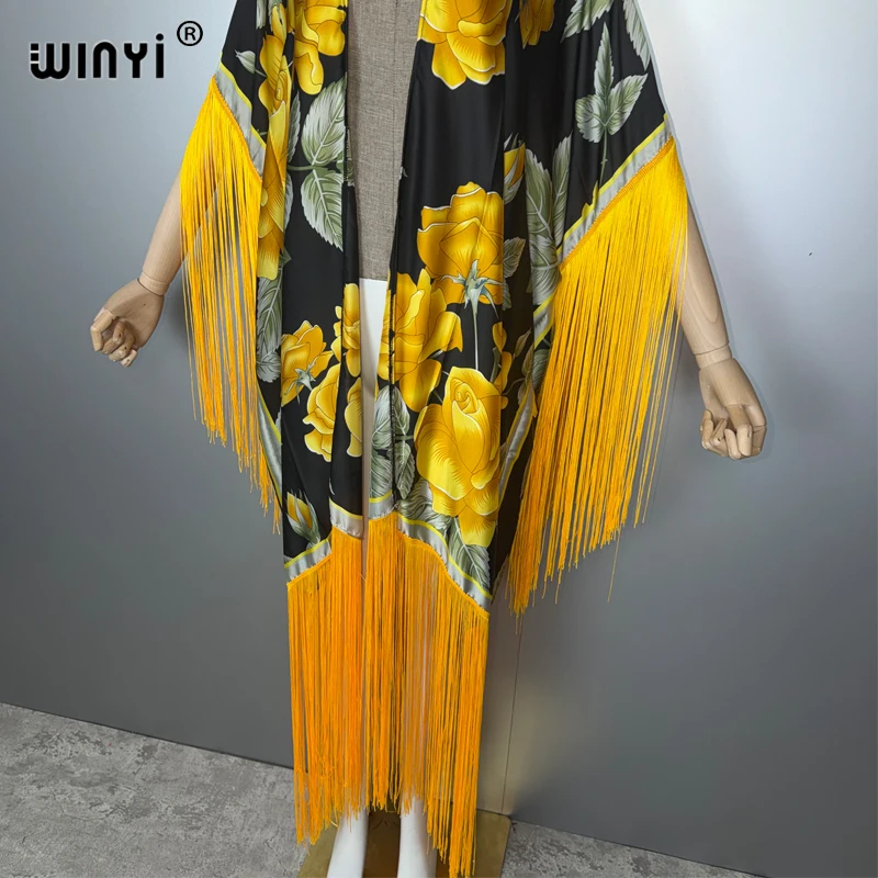 WINYI Copricostumi kimono africano Stampa bohemien Copricostume bikini Elegante cardigan moda sexy Abito lungo con nappe caftano da vacanza