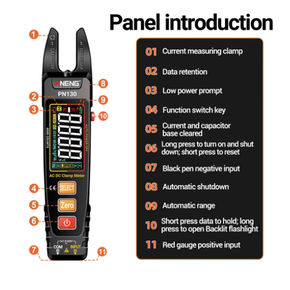 4000 Counts Clamp Meter U-shaped PN129 PN130 Smart Multimeter AC/DC 600V Voltage Current Resistance NCV Sensing Test Tools