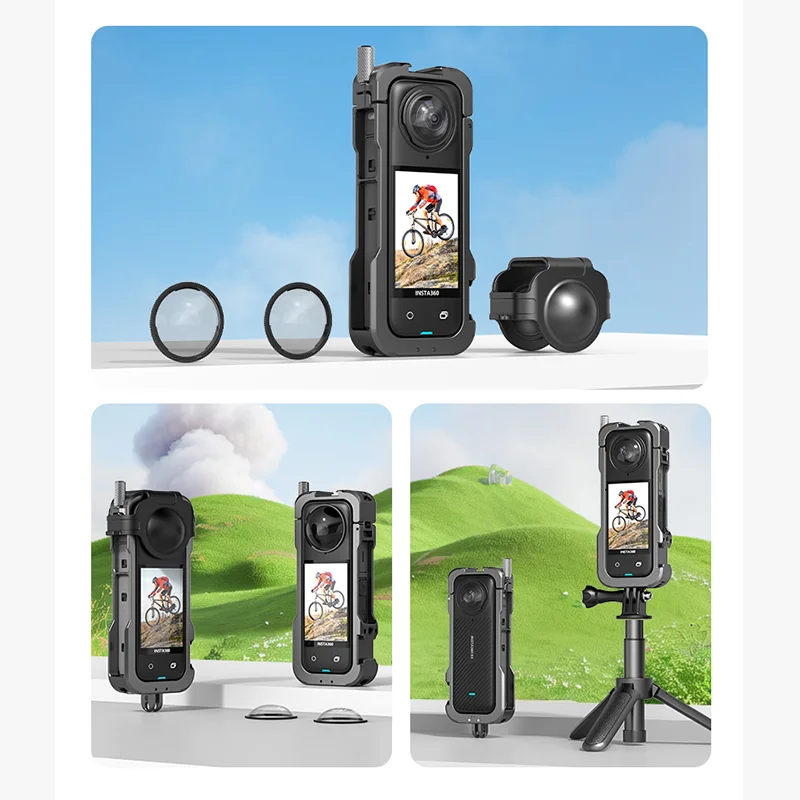 For Insta360 X4 Camera Magnetic 2 Claw Metal Rabbit Cage Cold Shoe Expansion Frame Protective Shell Motorcycle Riding Accessory