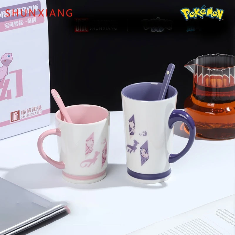 

SHUNXIANG Pokémon 390/500ml Ceramic Mug Set Coffee Cups with Spoon& Gift Box Kawaii Breakfast Milk Juice Cold Drinking Cup Gifts
