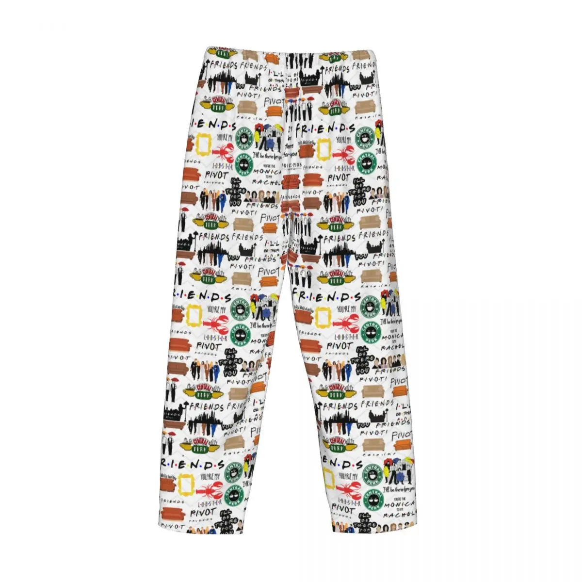 Calças de pijama com colagem de símbolos de amigos vintage com impressão personalizada para homens programa de TV Calças de dormir para dormir com bolsos