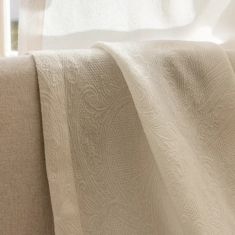 

Relief Gauze Tulle French Retro Fashion Thickened Cream Color Translucent And Impervious Curtains For Living Room Bedroom Dining
