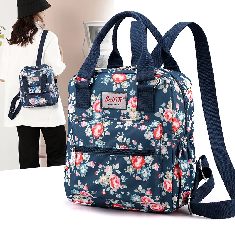 Women's printed small double back travel leisure handbag, commuting crossbody bag, nylon large capacity women's bag schoolbag