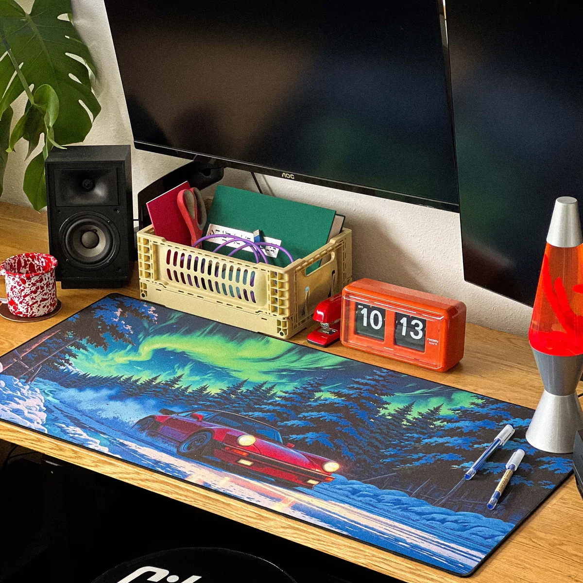 

Aurora Racer mousepad: Retro Sports Car Gliding Through Northern Lights in Snow Forest, Infusing Your Desk with Frosted Charm