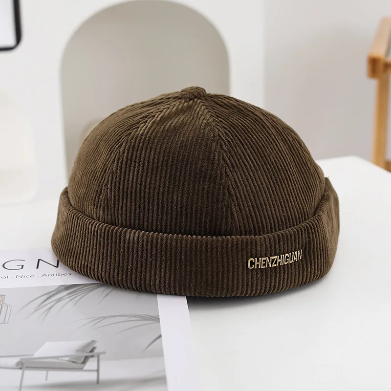 NewUnisex Cord Einfarbig Brimless Caps für Männer Frauen Street Hip Hop Hüte Retro Beanie Docker Caps Einstellbare Kuppel Hüte – Detail 14