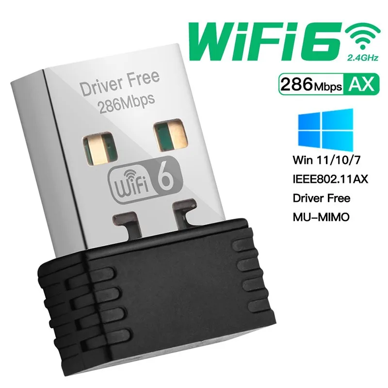 Wireless WiFi 6 Adapter AX286 2.4GHz Free Driver Mini Size USB Network Card 802.11ax for Win7/10/11 Computer OS Wi Fi Receptor