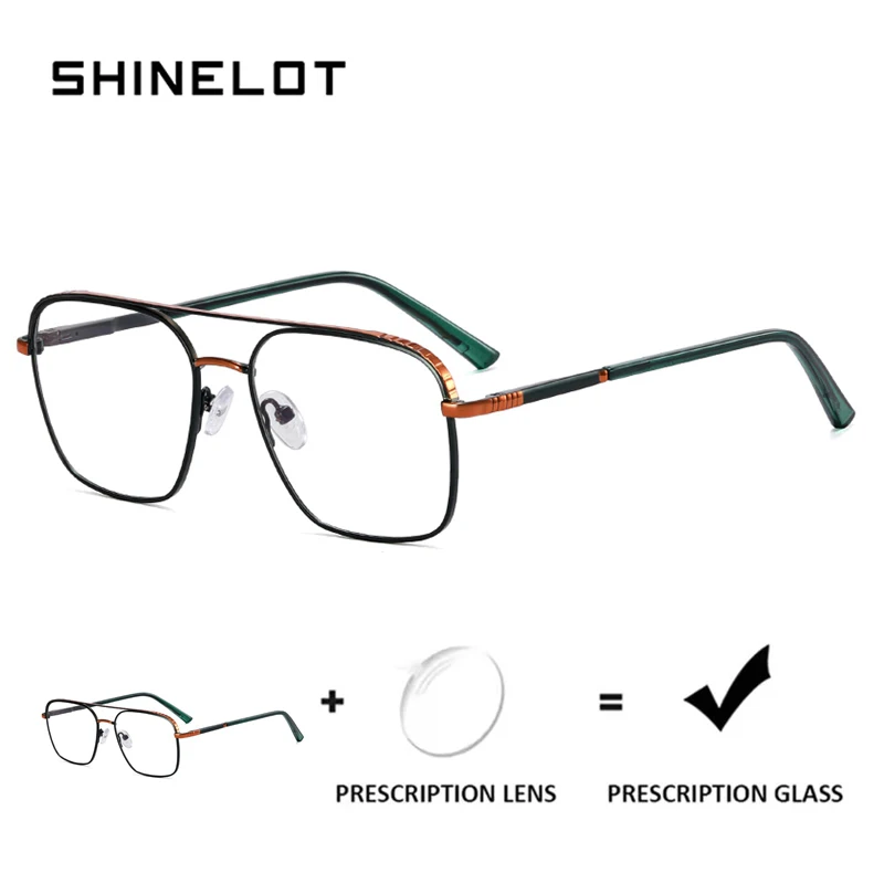 

SHINELOT 91344 Men Prescription Eyewear Business Double Bridge Myopia Eyeglasses Male Anti Blue Light Progressive Glasses
