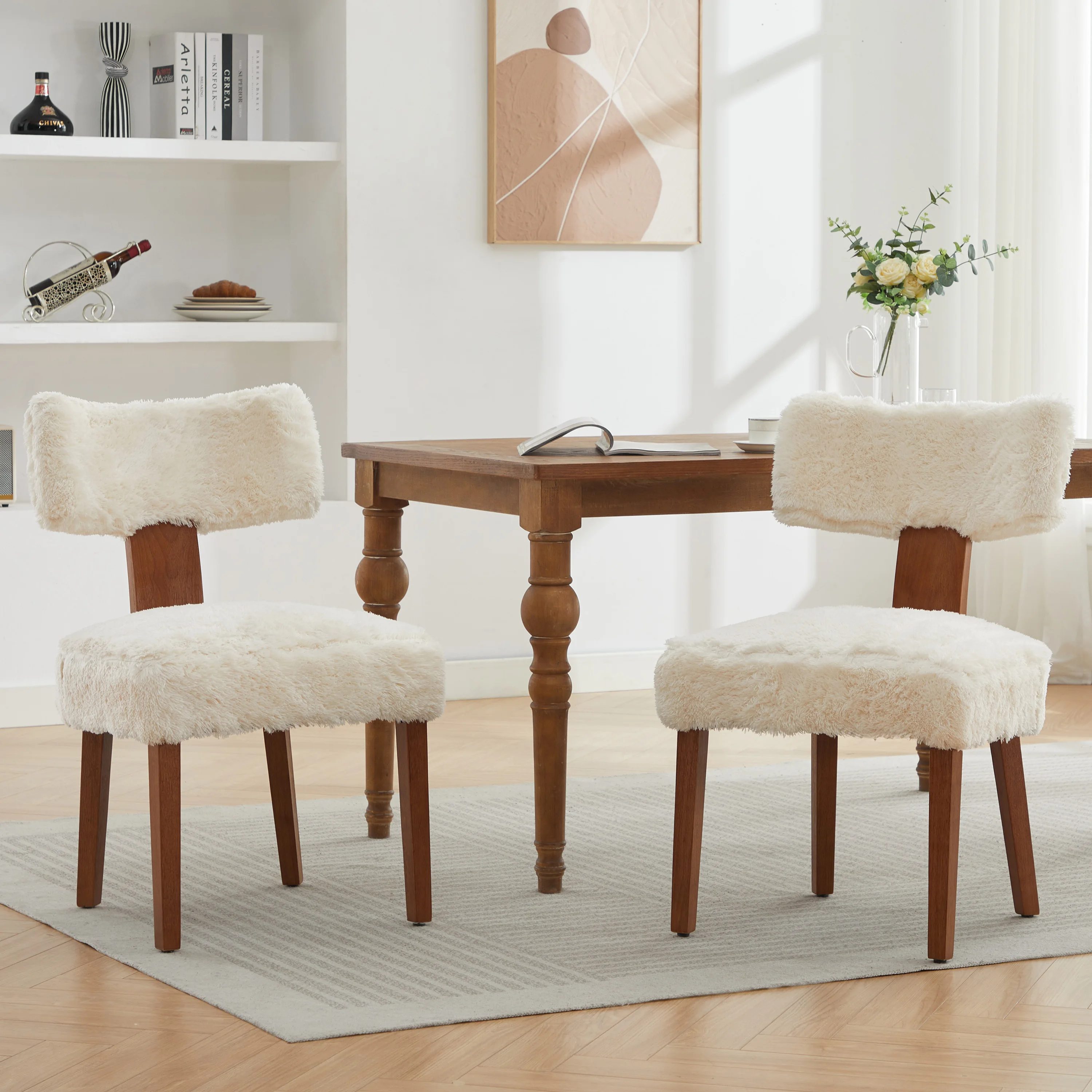 *In Stock Overseas Free Sample Modern Retro Solid Wood Dining Chair With Curved Backrest for Dining Room