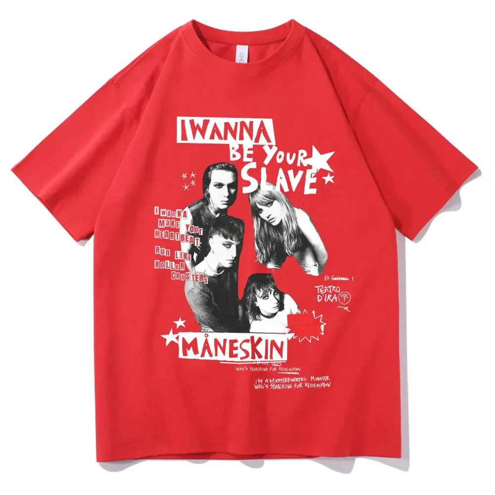 I Wanna Be Your Slave Maneskin T-shirt Italian Rock Band T Shirt Men Women Vintage Hip Hop Oversized Summer Street T-shirts Male