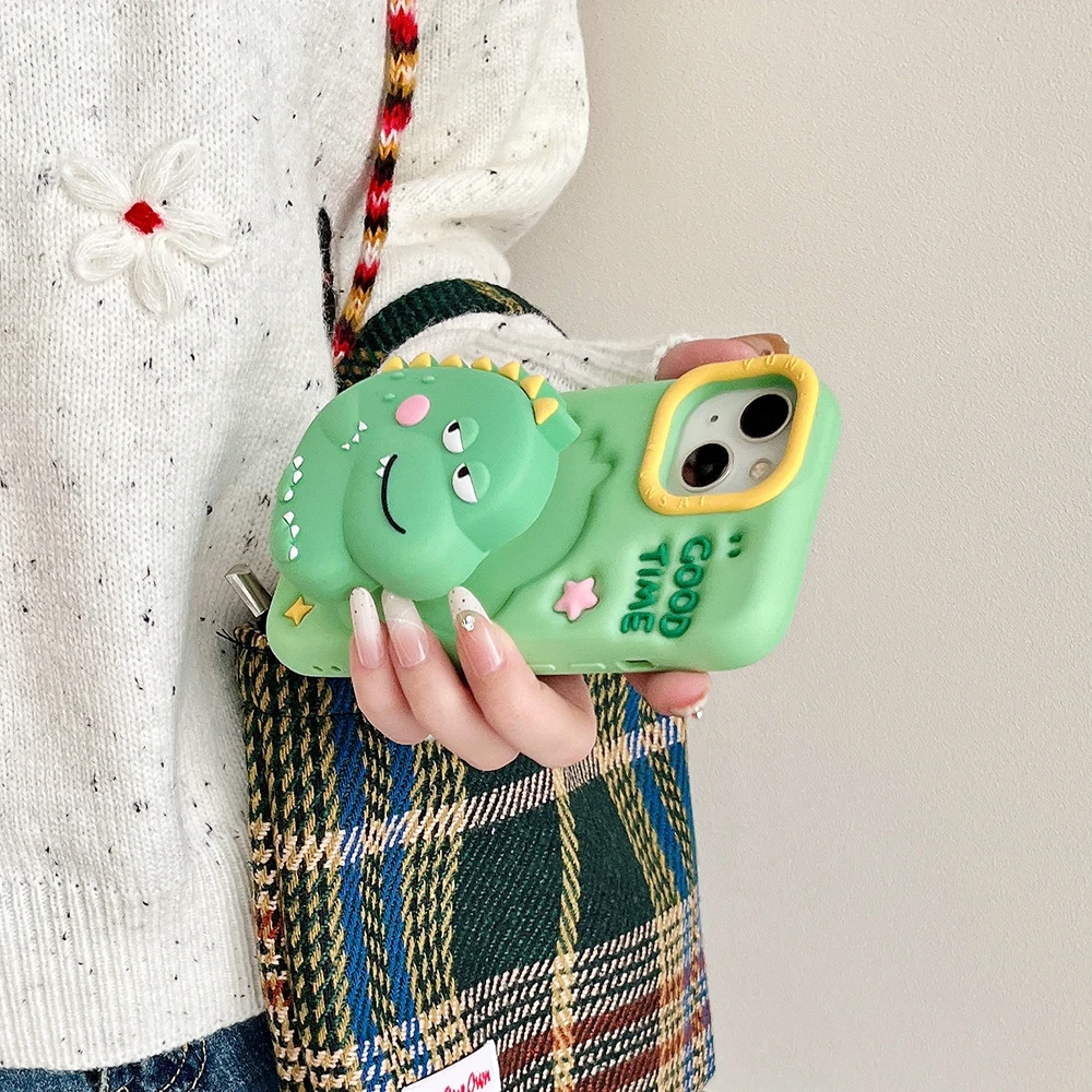 3D Cartoon Dinosaurier Teleskop Halterung Telefon Fall Weiche Silikon Ständer Halter Abdeckung Für iPhone 17 16 Plus 16e 15 14 13 12 Pro Max – Detail 4