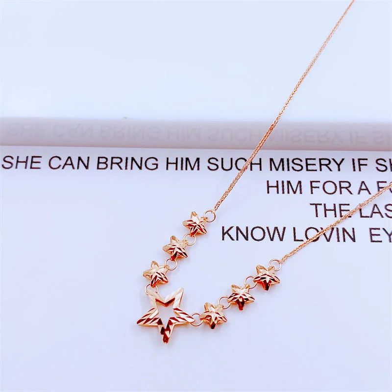 585 Purple Gold Shining Star Necklace Luxury Plated 14K Rose Gold Fashion Hollow out Pendant collarbone Banquet Jewelry Gifts - view 3