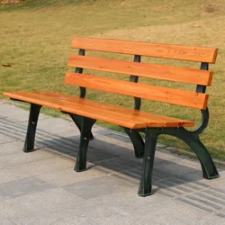 Silla de parque para exteriores, Banco largo de hierro forjado, patio, ocio, anticorrosión, respaldo de madera maciza, silla de fila cuadrada para jardín