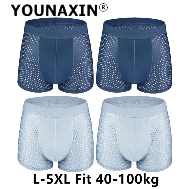 

4 Pcs Big Size Men Underwear Ice Silk Breathable Boxer Shorts Underpants Mesh Undies Sexy Panties Knickers L 2XL 3XL 4XL 5XL