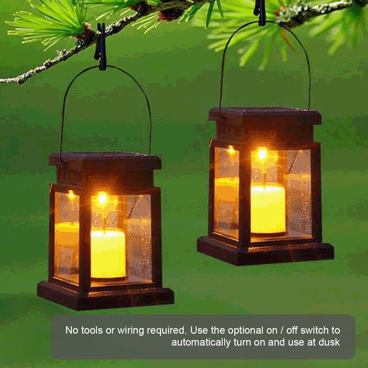 Outdoor LED Solar Candle Lantern, Auto ON/OFF, IP44 Waterproof Hanging Light, Garden Path, Patio, Driveway, Walkway Decor