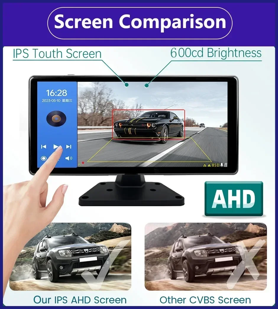 10.36 inch 4 Channel Car DVR Recorder Smart Blind Spot Radar BSD Alarm Monitor With 1080P AHD 4 Backup Cameras For Truck Bus - Image 4