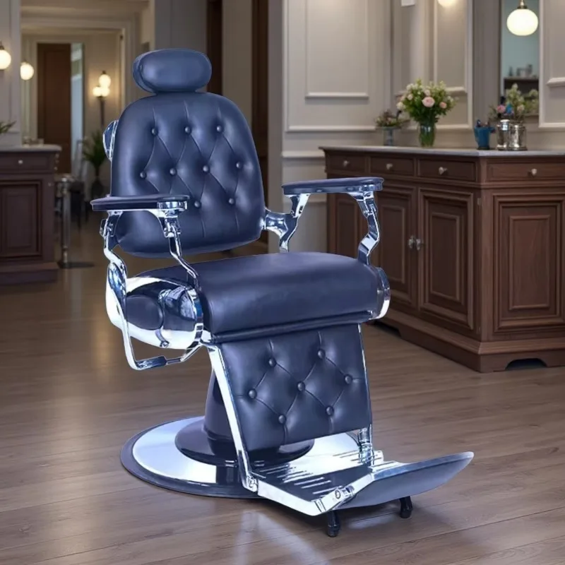 Vintage Blue Barber Chair with High-end Pu Barber Chair for Men Salons and Living Room Hair Washing Chair  Stylish Barber Shop