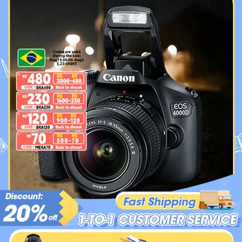 캐논 EOS 4000D APS-C 보급형 DSLR 디지털 카메라, 플립 터치 스크린, 18-55mm F3.5-5.6 III 렌즈, 1 천 8 백만 픽셀 