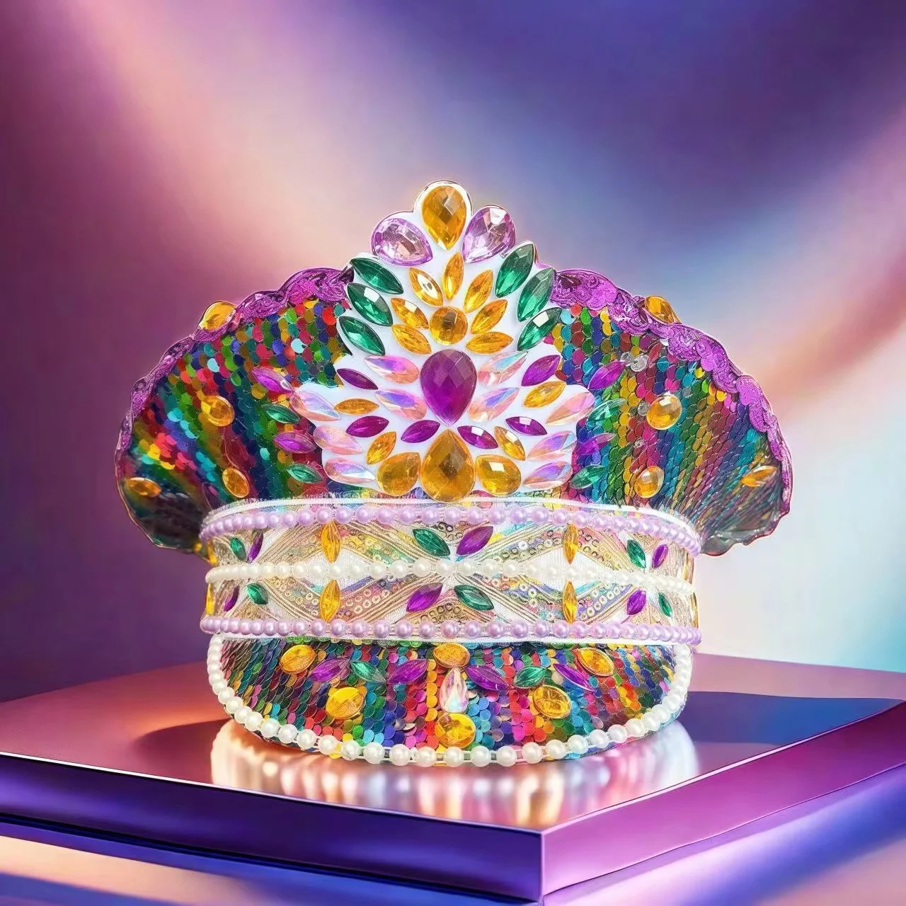 

Steampunk Captain Hat Rhinestone for Carnival, Mardi Gras, Vintage Military Accessories & Cap for Men & Women