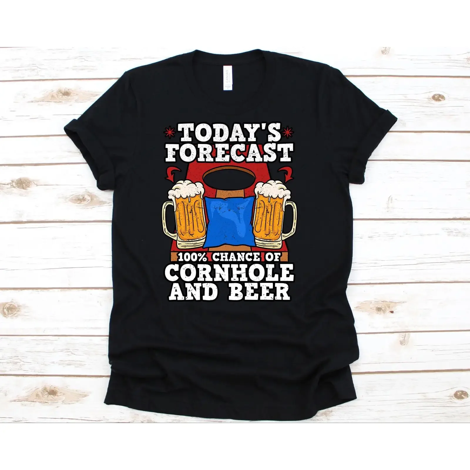 Today's Forecast 100 Chance of Cornhole and Beer T Shirt Lovers Lover  vintage Washed homme Soft Stylish Top For Everyday Wear