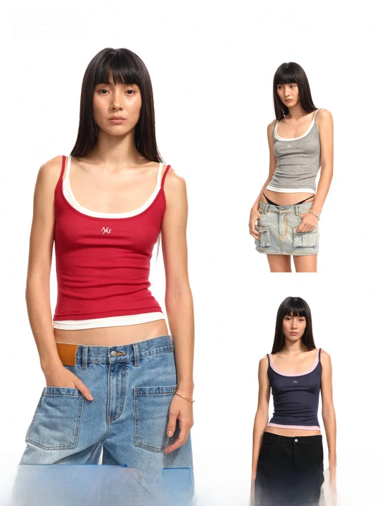 

NAWS Casual Color Blo Slimming Vest Nice Series Simple Sle Contrast Color Splicing Strap Thinming Tank Top Women's Faion