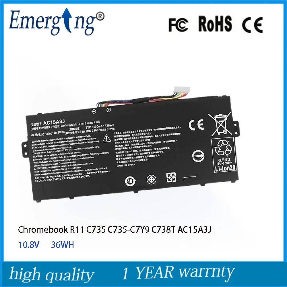 

10.8V 36Wh AC15A3J Laptop Battery For Acer Chromebook 11 C735 CB3-131 R 11 C738T AC15A8J KT.00303.017