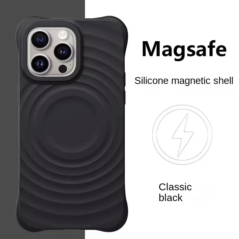 Magnetic Ripple Liquid Silicone for IPhone16 Case Solid Color IPhone15Pro Sheath 14