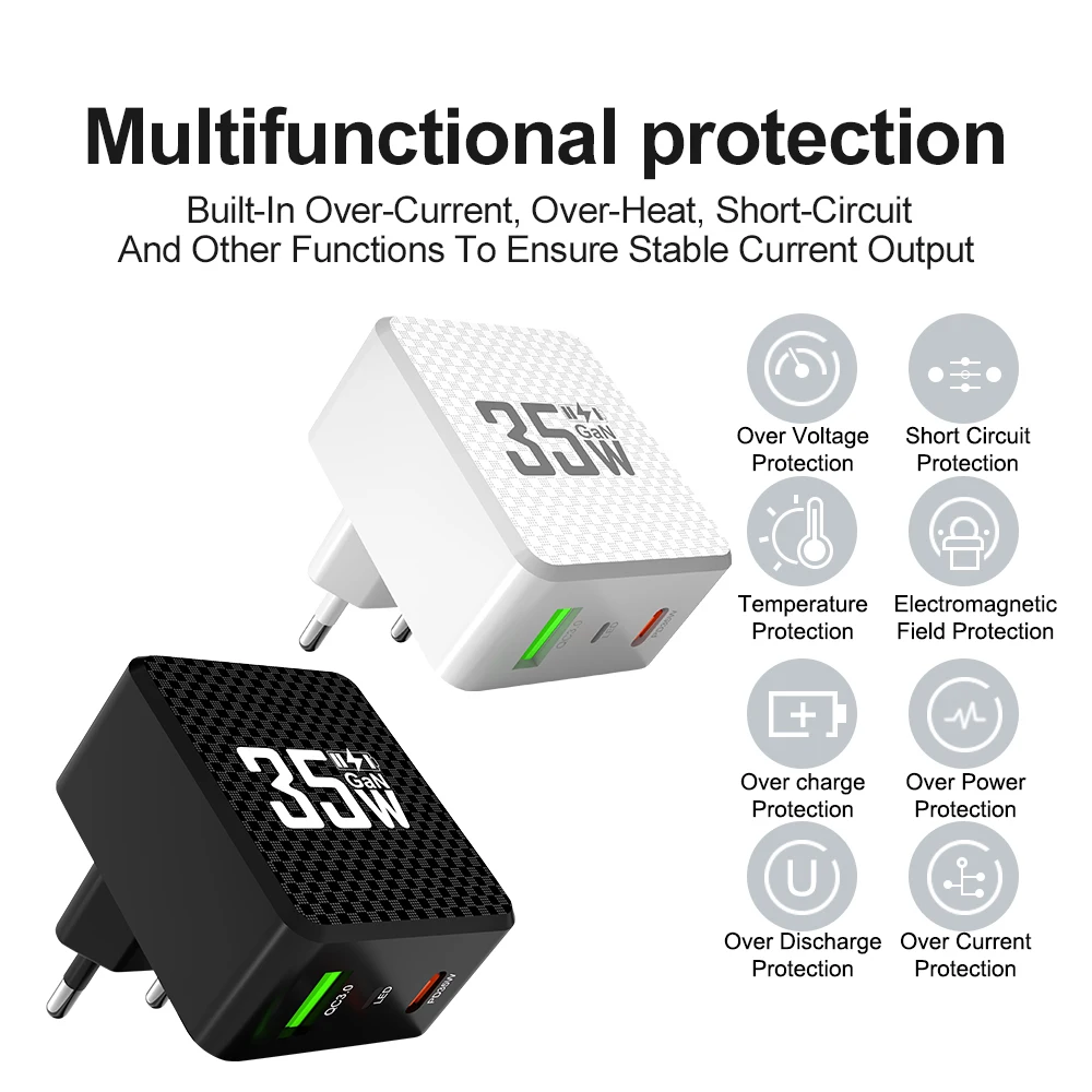 2 Ports Mini 35W GaN USB Typ C Ladegerät QC3.0 Tragbares Schnellladen für iPhone 14 Pro Xiaomi 13 Samsung KR/EU/US/UK Stecker – Detail 10