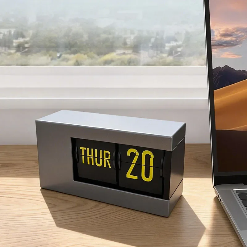 Creative Automatic Page Turning Clock Desktop Smart Calendar Display Rechargeable Digital Timepiece Modern Home Office Decor
