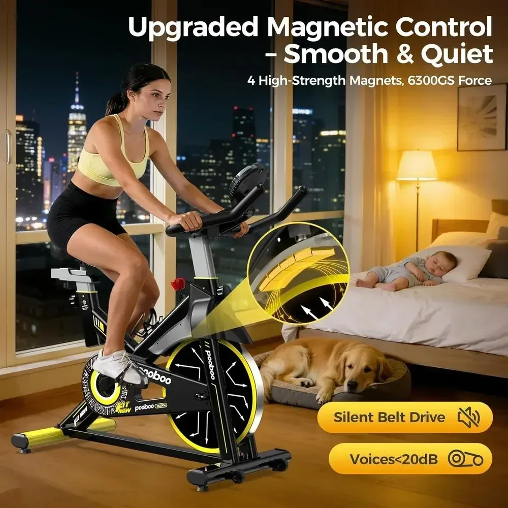 Silent Magnetic Indoor Cycling Bike with 350lbs Capacity, LCD Monitor & Tablet Holder for Home Gym Fitness