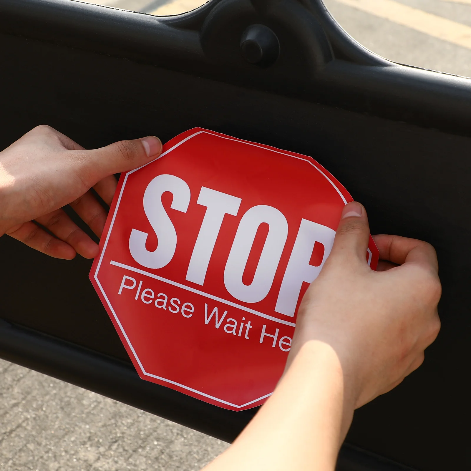 

5 Sheets Social Distancing PVC Stickers Stop Please Wait Here Signs Public Safety Distance Awareness Floor Decals Removable